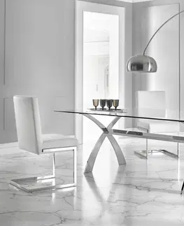 Designové a luxusní jídelní stoly Estila Luxusní skleněný jídelní stůl Cromix s chromovými nohami 200cm