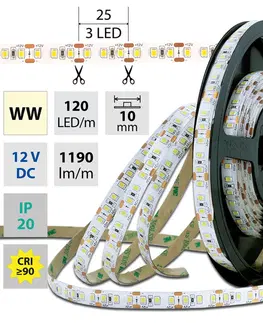 LED pásky 12V Schmachtl McLED LED pásek SMD2835 teple bílá, DC12V, IP20, 10mm, bílý PCB pásek, 120 led/metr 14W ML-121.367.60.0