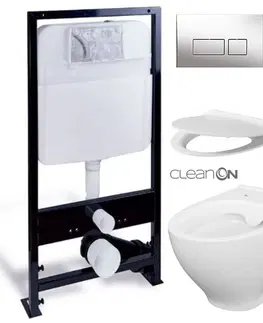 WC sedátka PRIM předstěnový instalační systém s chromovým tlačítkem  20/0041 + WC CERSANIT CLEANON MODUO + SEDÁTKO PRIM_20/0026 41 MO1