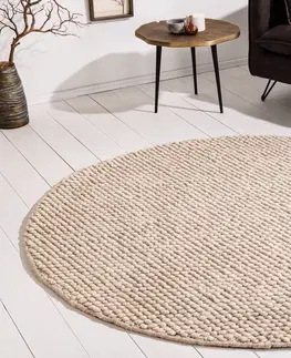 Designové a luxusní koberce Estila Designový ručně tkaný kulatý koberec Ola Natura s vlnou béžová 150 cm