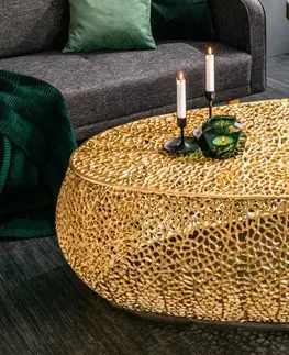 Designové a luxusní konferenční stolky Estila Designový oválný kovový konferenční stolek Hoja zlatý 120cm