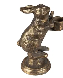Svícny Zlatý antik kovový svícen králík - 12*10*30 cm Clayre & Eef 6Y5322