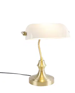 Stolni lampy Klasická notářská lampa zlatá s opálovým sklem - Banker