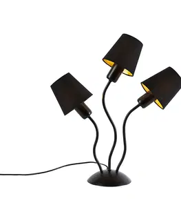 Stolni lampy Designová stolní lampa černá 3-světelná s upínacím stínidlem - Wimme