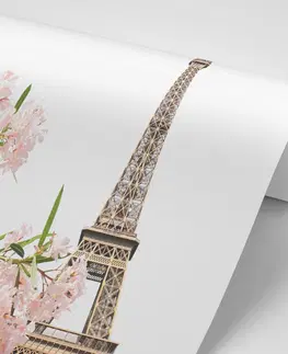 Samolepící tapety Samolepící fototapeta Eiffelova věž a růžové květy