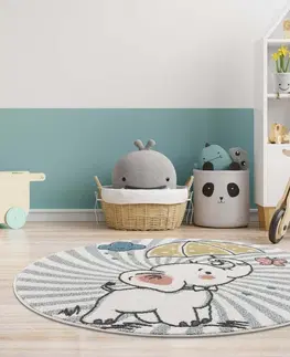 Dětské koberce Moderní krémový dětský kulatý koberec sloník štěstí