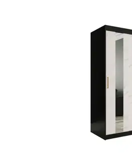 Šatní skříně Expedo Šatní skříň MANON 150, 150x200x62, černá/bílý mramor