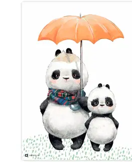 Obrazy do dětského pokoje Dvě pandy s deštníkem na stěnu