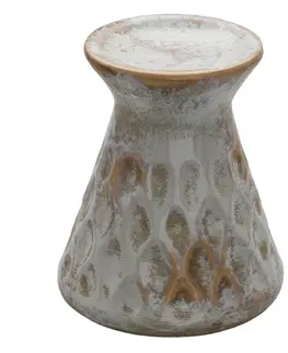 Svícny Keramický svícen s šedou patinou a vzorem Karen - Ø 14*16 cm Clayre & Eef 6CE1326