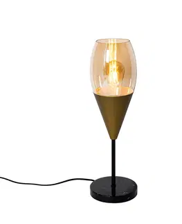 Stolni lampy Moderní stolní lampa zlatá s jantarovým sklem - Drop