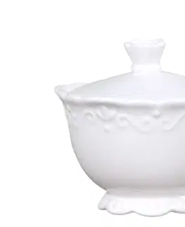 Cukřenky Porcelánová cukřenka se lžičkou a krajkou Provence lace - Ø10*9cm Chic Antique 63010001 (63100-01)