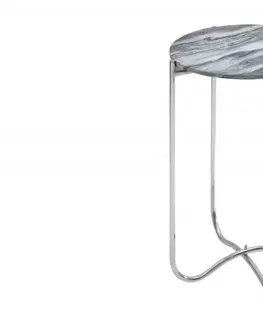 Luxusní a designové příruční stolky Estila Art-deco luxusní příruční stolek Jaspis s šedou mramorovou deskou a stříbrnou konstrukcí z kovu 38cm