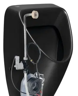 Pisoáry Bruckner SCHWARN urinál s automatickým splachovačem 6V DC, zadní přívod, zadní odpad, černá matná 201.722.6