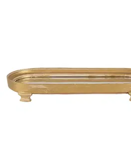 Podnosy a tácy Zlatý dekorativní podnos na nožičkách se zrcadlovou výplní - 36*4*13 cm Clayre & Eef 6PR3236