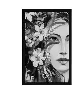 Černobílé Plakát originální malba ženy v černobílém provedení
