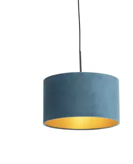 Zavesna svitidla Závěsná lampa s velurovým odstínem modrá se zlatem 35 cm - Combi