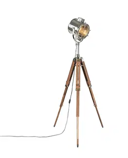 Stojaci lampy Stojací lampa s dřevěným stativem a studiovým bodem - Tripod Shiny