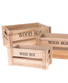 Úložné boxy Sada dřevěných bedýnek Wood Box, 3 ks, přírodní