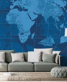 Tapety mapy Tapeta rustikální mapa světa v modré barvě
