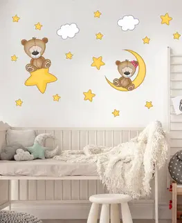 Samolepky na zeď Dětské samolepky na zeď - Plyšoví medvídci s hvězdami a měsícem