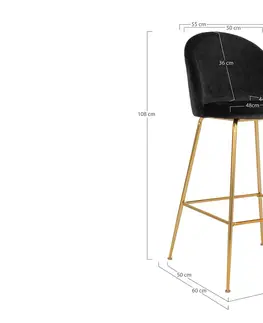 Barové židle Norddan Designová barová židle Kristopher, černá / mosaz