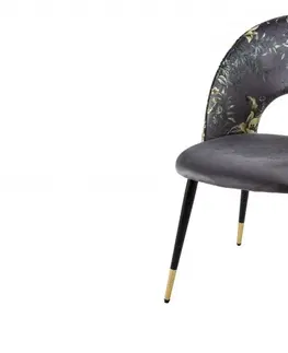 Luxusní jídelní židle Estila Stylová čalouněná art deco židle Floreque s oválným opěradlem a kovovou konstrukcí v šedém provedení 83cm