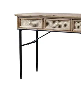 Psací stoly Hnědý antik dřevěný psací stůl s kovovými nohami - 110*42*80 cm Chic Antique 40043100