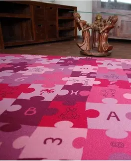 Koberce a koberečky Dywany Lusczow Dětský koberec PUZZLE fialový, velikost 150x300