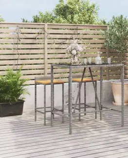 Zahradní stolky Barový stůl se skleněnou deskou šedý 110x70x110 cm polyratan
