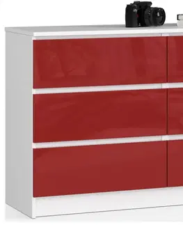 Komody Ak furniture Komoda Kuba 120 cm 6 šuplíků bílá/červená