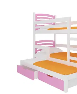 Postele ArtAdrk Dětská patrová postel s přistýlkou SORIA Barva: bílá / růžová
