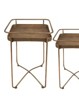 Konferenční stolky Set 2ks zlatý antik odkládací stolek Vien - 38*38*53 / 28*28*39 cm Clayre & Eef 6Y4975