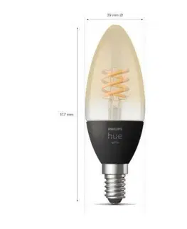 LED žárovky PHILIPS HUE Hue Bluetooth LED White set 2ks filamentových žárovek Philips svíčka 8719514302211 E14 4,5W 300lm 2100K černé, stmívatelné