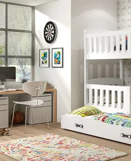 Postele BMS Dětská patrová postel KUBUŠ 3 s přistýlkou | bílá Barva: Bílá / bílá, Rozměr: 200 x 90 cm
