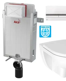 WC sedátka ALCADRAIN Renovmodul předstěnový instalační systém s bílým/ chrom tlačítkem M1720-1 + WC JIKA LYRA PLUS RIMLESS + SEDÁTKO DURAPLAST SLOWCLOSE AM115/1000 M1720-1 LY2