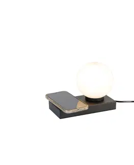 Stolni lampy Černá stolní lampa s dotykovou a indukční nabíječkou - Janneke