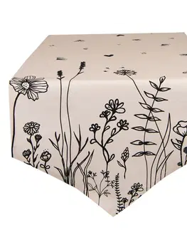 Ubrusy Béžový bavlněný běhoun na stůl Flora And Fauna - 50*160 cm Clayre & Eef FAF65
