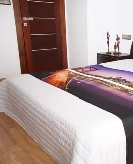 Přehozy na postel 3D s barevným potiskem Přehoz na postel bílé barvy s motivem města San Francisco