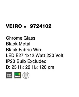 Designová závěsná svítidla NOVA LUCE závěsné svítidlo VEIRO chromové sklo černý kov černý kabel E27 1x12W 230V IP20 bez žárovky 9724102