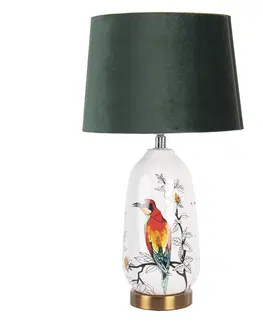 Lampy Bílo černá stolní lampa s ptáčkem a květy - Ø 28*50 cm / E27 Clayre & Eef 6LMC0039