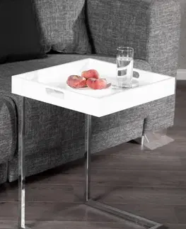 Luxusní a designové příruční stolky Estila Designový odkládací stolek Ciano bílý chrom s podnosem