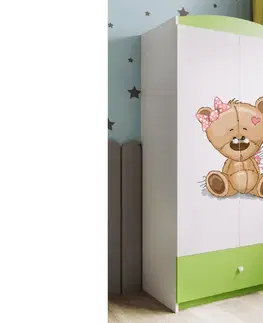 Dětský nábytek Kocot kids Dětská skříň Babydreams 90 cm méďa s kytičkami zelená