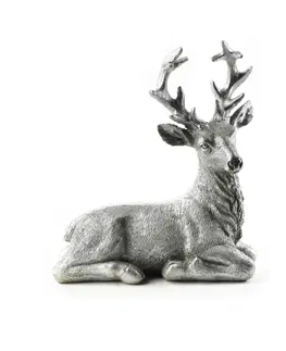 Vánoční dekorace Mondex Figurka ležící jelen SANTA LILA stříbrná