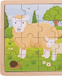 Dřevěné hračky Bigjigs Toys Puzzle ovce s jehňátkem SHEEP