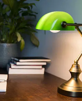 Stolni lampy Klasická stolní lampa/notářka bronzová se zeleným sklem - Banker
