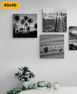 Sestavy obrazů Set obrazů dovolená u moře v černobílém provedení