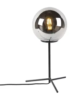 Stolni lampy Stolní lampa ve stylu art deco černá s kouřovým sklem 45,5 cm - Pallon