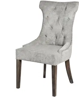 Luxusní jídelní židle Estila Chesterfield luxusní jídelní židle Thatcher šedá se stříbrnými aplikacemi a nohami ze dřeva 102cm