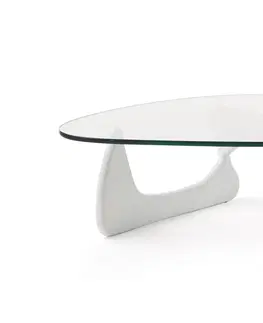 Designové a luxusní konferenční stolky Estila Moderní skleněný konferenční stolek Dezina oblých tvarů s bílou podstavou 125cm