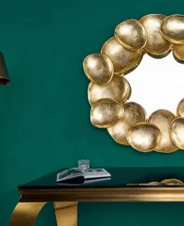 Luxusní a designová zrcadla Estila Designové art deco nástěnné zrcadlo Amren s ozdobným kovovým rámem zlaté barvy 70cm